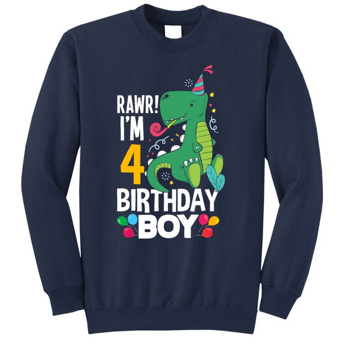 4th Birthday Boy 4 Year Old Birthday Boy T Rex Dinosaur Sweatshirt