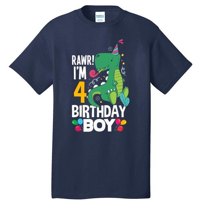 4th Birthday Boy 4 Year Old Birthday Boy T Rex Dinosaur Tall T-Shirt