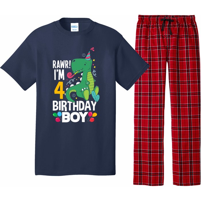 4th Birthday Boy 4 Year Old Birthday Boy T Rex Dinosaur Pajama Set