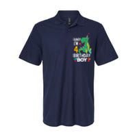 4th Birthday Boy 4 Year Old Birthday Boy T Rex Dinosaur Softstyle Adult Sport Polo