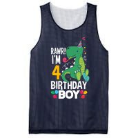 4th Birthday Boy 4 Year Old Birthday Boy T Rex Dinosaur Mesh Reversible Basketball Jersey Tank