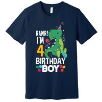 4th Birthday Boy 4 Year Old Birthday Boy T Rex Dinosaur Premium T-Shirt