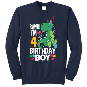 4th Birthday Boy 4 Year Old Birthday Boy T Rex Dinosaur Tall Sweatshirt