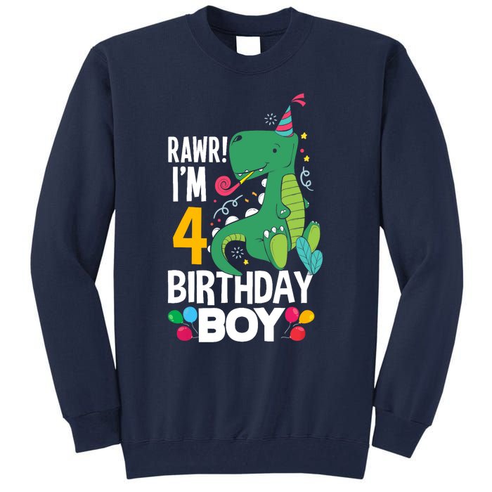 4th Birthday Boy 4 Year Old Birthday Boy T Rex Dinosaur Tall Sweatshirt