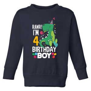 4th Birthday Boy 4 Year Old Birthday Boy T Rex Dinosaur Toddler Sweatshirt