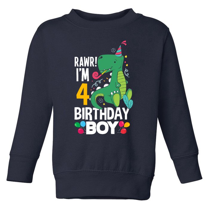 4th Birthday Boy 4 Year Old Birthday Boy T Rex Dinosaur Toddler Sweatshirt