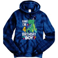 4th Birthday Boy 4 Year Old Birthday Boy T Rex Dinosaur Tie Dye Hoodie