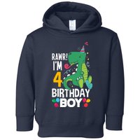 4th Birthday Boy 4 Year Old Birthday Boy T Rex Dinosaur Toddler Hoodie