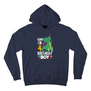 4th Birthday Boy 4 Year Old Birthday Boy T Rex Dinosaur Tall Hoodie