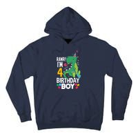 4th Birthday Boy 4 Year Old Birthday Boy T Rex Dinosaur Tall Hoodie