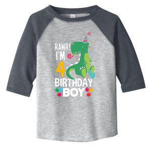 4th Birthday Boy 4 Year Old Birthday Boy T Rex Dinosaur Toddler Fine Jersey T-Shirt