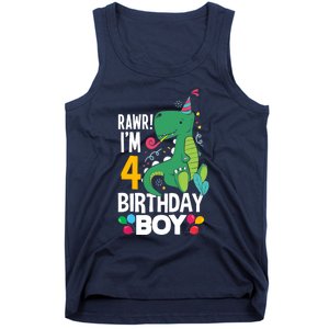 4th Birthday Boy 4 Year Old Birthday Boy T Rex Dinosaur Tank Top