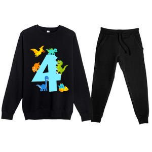 4th Birthday Boy 4 Years Old Dinosaur Toy Dino Premium Crewneck Sweatsuit Set