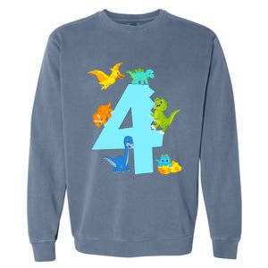 4th Birthday Boy 4 Years Old Dinosaur Toy Dino Garment-Dyed Sweatshirt