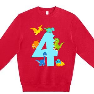 4th Birthday Boy 4 Years Old Dinosaur Toy Dino Premium Crewneck Sweatshirt