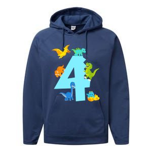 4th Birthday Boy 4 Years Old Dinosaur Toy Dino Performance Fleece Hoodie