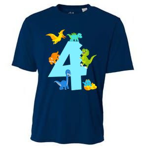 4th Birthday Boy 4 Years Old Dinosaur Toy Dino Cooling Performance Crew T-Shirt