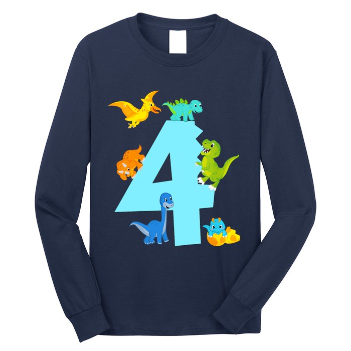 4th Birthday Boy 4 Years Old Dinosaur Toy Dino Long Sleeve Shirt