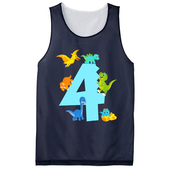 4th Birthday Boy 4 Years Old Dinosaur Toy Dino Mesh Reversible Basketball Jersey Tank