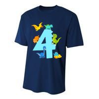 4th Birthday Boy 4 Years Old Dinosaur Toy Dino Performance Sprint T-Shirt