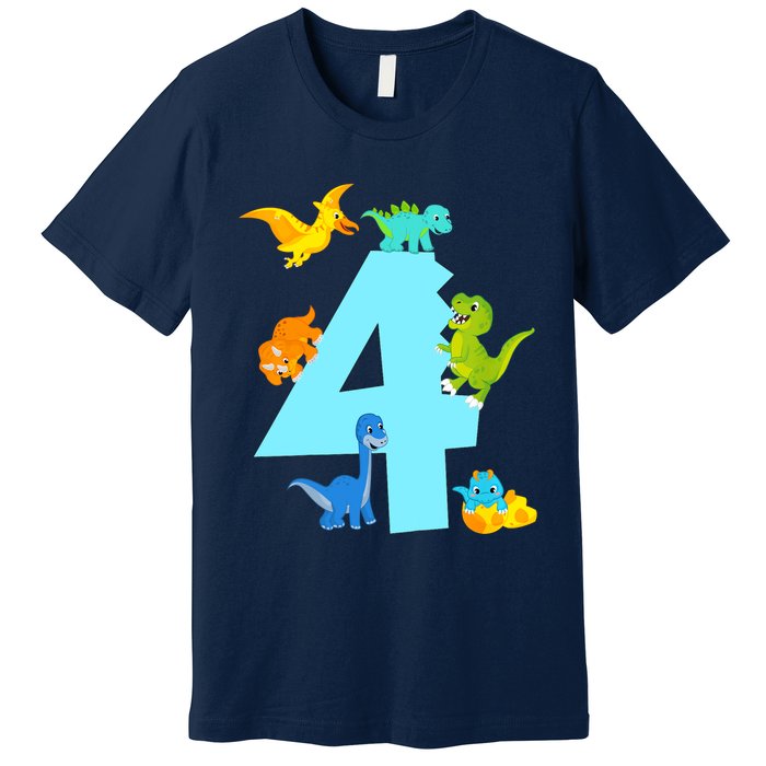 4th Birthday Boy 4 Years Old Dinosaur Toy Dino Premium T-Shirt