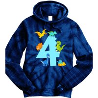 4th Birthday Boy 4 Years Old Dinosaur Toy Dino Tie Dye Hoodie