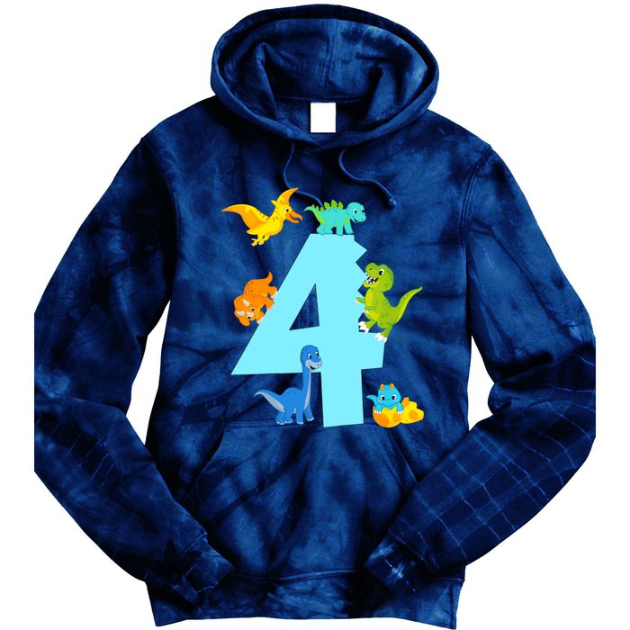 4th Birthday Boy 4 Years Old Dinosaur Toy Dino Tie Dye Hoodie