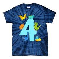 4th Birthday Boy 4 Years Old Dinosaur Toy Dino Tie-Dye T-Shirt