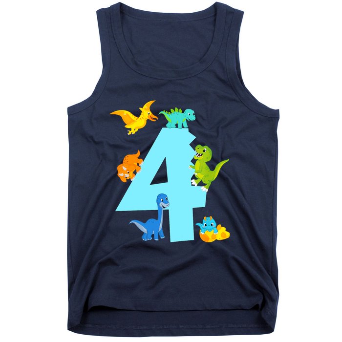 4th Birthday Boy 4 Years Old Dinosaur Toy Dino Tank Top