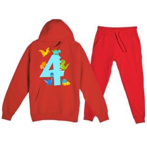 4th Birthday Boy 4 Years Old Dinosaur Toy Dino Premium Hooded Sweatsuit Set