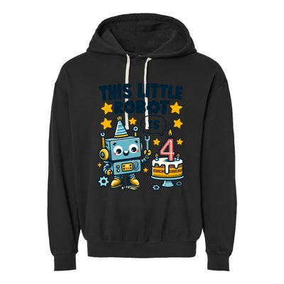 4th Birthday Boy 4 Year Old Robotics Robot 4th Birthday Garment-Dyed Fleece Hoodie