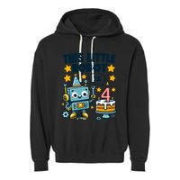 4th Birthday Boy 4 Year Old Robotics Robot 4th Birthday Garment-Dyed Fleece Hoodie