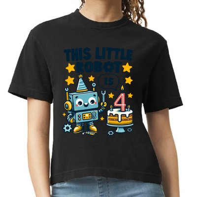 4th Birthday Boy 4 Year Old Robotics Robot 4th Birthday Comfort Colors Boxy T-Shirt