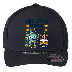 4th Birthday Boy 4 Year Old Robotics Robot 4th Birthday Flexfit Unipanel Trucker Cap