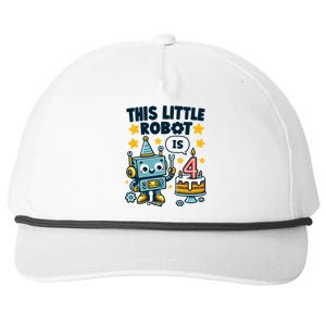 4th Birthday Boy 4 Year Old Robotics Robot 4th Birthday Snapback Five-Panel Rope Hat