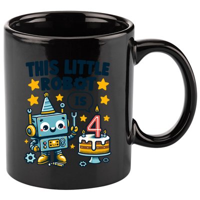 4th Birthday Boy 4 Year Old Robotics Robot 4th Birthday 11oz C Handle Ceramic Mug