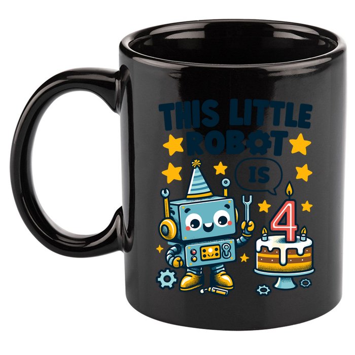 4th Birthday Boy 4 Year Old Robotics Robot 4th Birthday 11oz C Handle Ceramic Mug