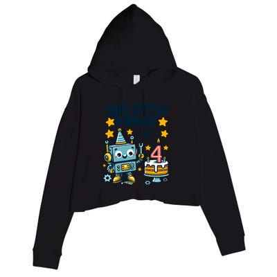 4th Birthday Boy 4 Year Old Robotics Robot 4th Birthday Crop Fleece Hoodie