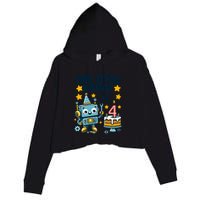 4th Birthday Boy 4 Year Old Robotics Robot 4th Birthday Crop Fleece Hoodie
