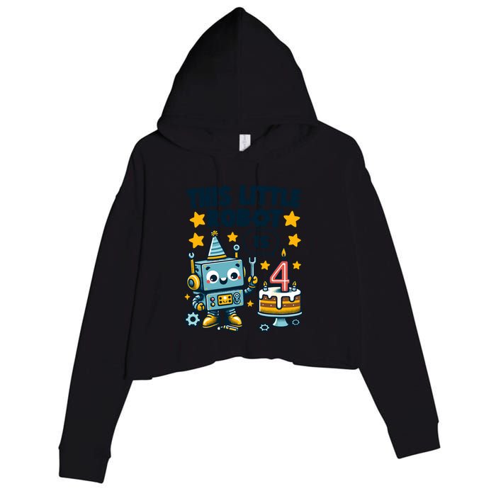 4th Birthday Boy 4 Year Old Robotics Robot 4th Birthday Crop Fleece Hoodie