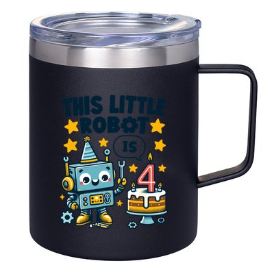 4th Birthday Boy 4 Year Old Robotics Robot 4th Birthday 12oz Stainless Steel Coffee Mug
