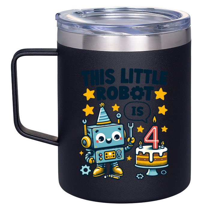 4th Birthday Boy 4 Year Old Robotics Robot 4th Birthday 12oz Stainless Steel Coffee Mug