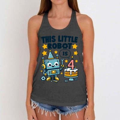 4th Birthday Boy 4 Year Old Robotics Robot 4th Birthday Women's Knotted Racerback Tank