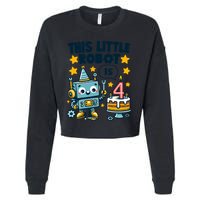4th Birthday Boy 4 Year Old Robotics Robot 4th Birthday Cropped Pullover Crew