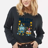 4th Birthday Boy 4 Year Old Robotics Robot 4th Birthday Cropped Pullover Crew