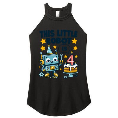 4th Birthday Boy 4 Year Old Robotics Robot 4th Birthday Women's Perfect Tri Rocker Tank