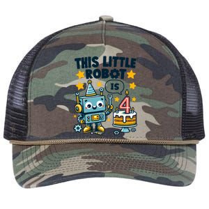 4th Birthday Boy 4 Year Old Robotics Robot 4th Birthday Retro Rope Trucker Hat Cap