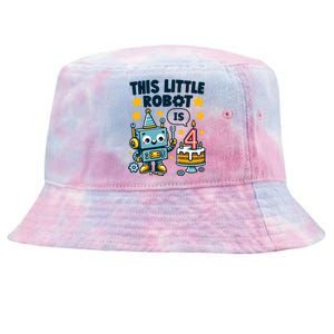 4th Birthday Boy 4 Year Old Robotics Robot 4th Birthday Tie-Dyed Bucket Hat