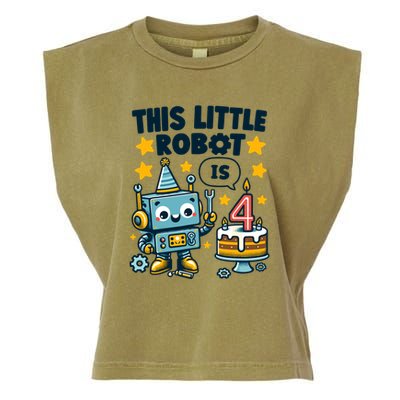 4th Birthday Boy 4 Year Old Robotics Robot 4th Birthday Garment-Dyed Women's Muscle Tee