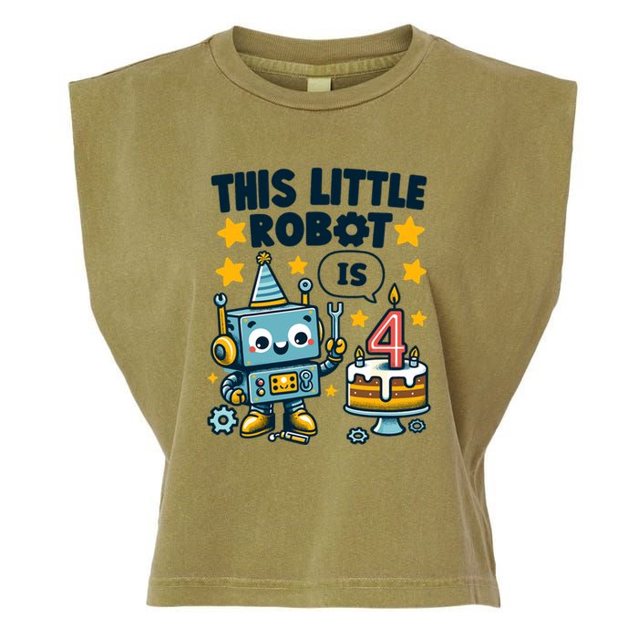 4th Birthday Boy 4 Year Old Robotics Robot 4th Birthday Garment-Dyed Women's Muscle Tee